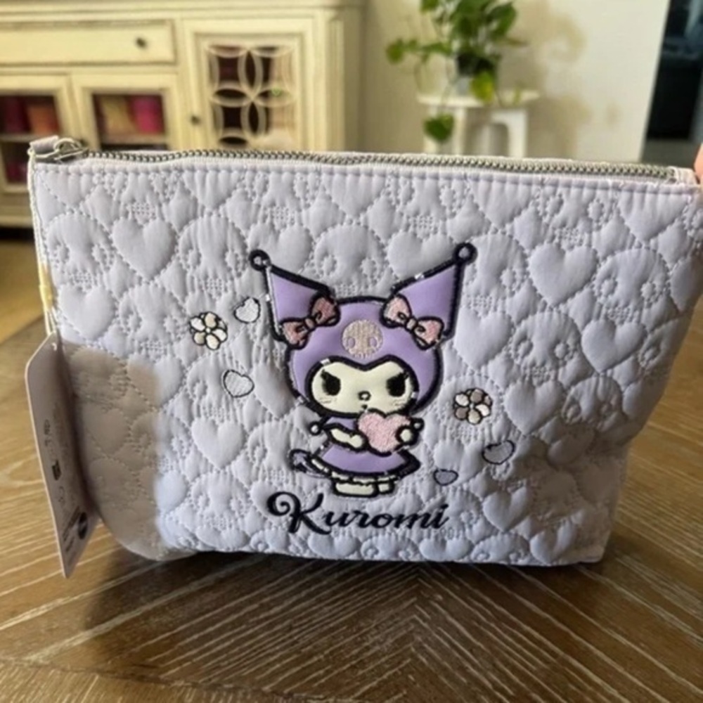 Primark Quilted Lavender Heart Hello Kitty Kuromi Pouch Cosmetic Makeup Bag